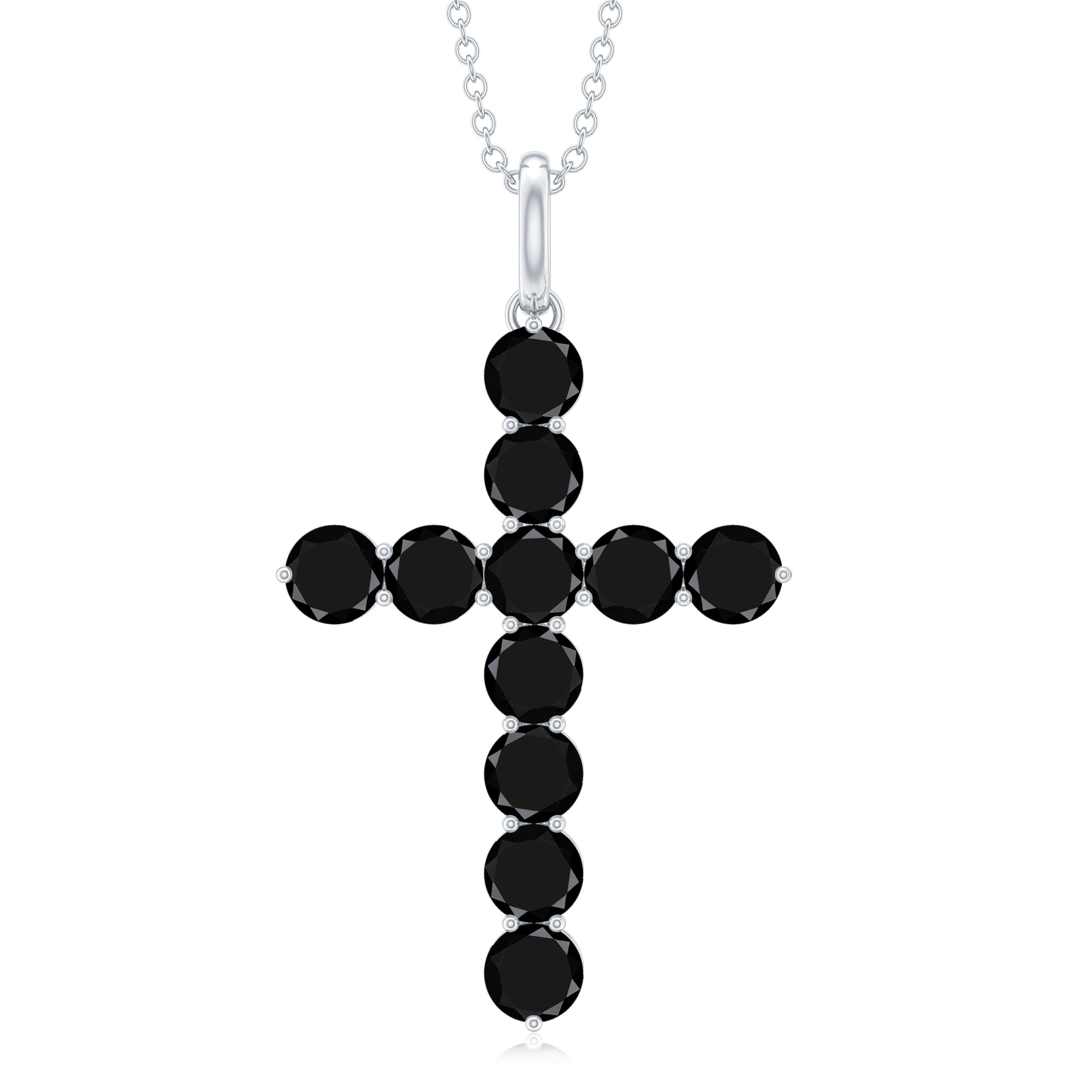 Created Black Diamond Cross Pendant Necklace in Gold Lab Created Black Diamond - ( AAAA ) - Quality - Rosec Jewels