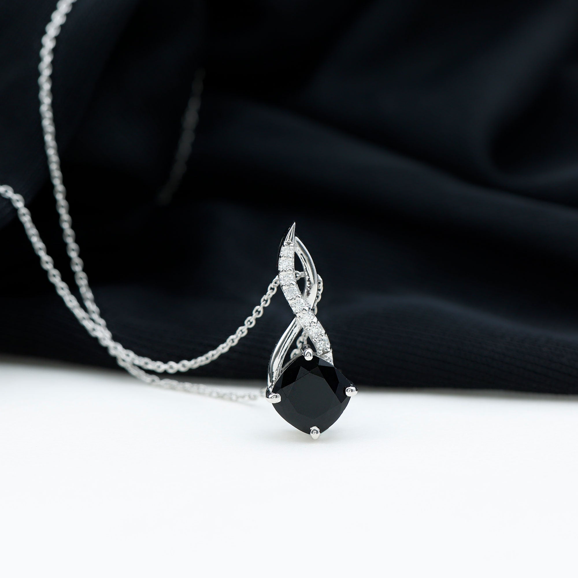 2.25 CT Cushion Cut Black Spinel and Diamond Infinity Pendant Necklace Black Spinel - ( AAA ) - Quality - Rosec Jewels