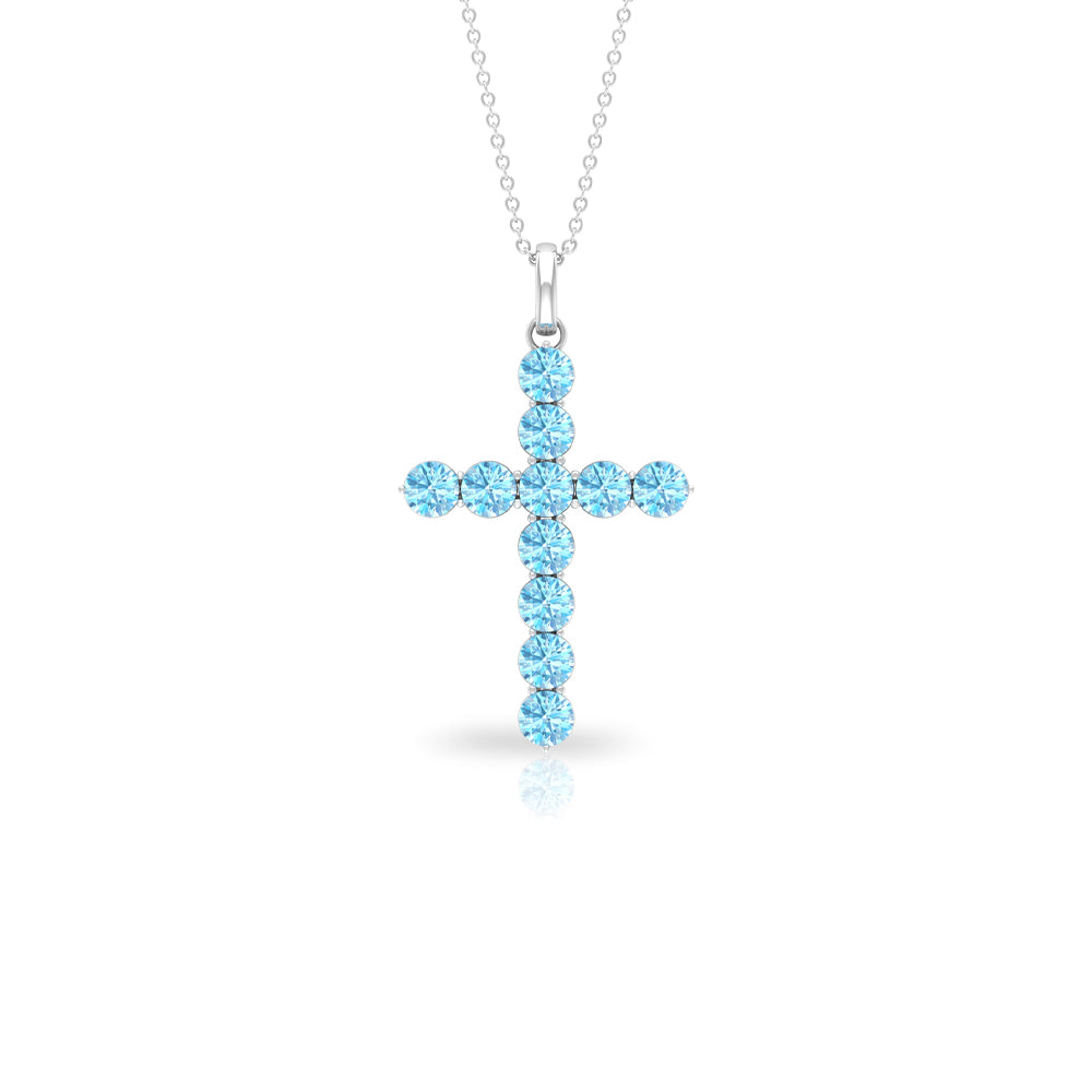 2.75 CT Simple Aquamarine Holy Cross Pendant Aquamarine - ( AAA ) - Quality - Rosec Jewels