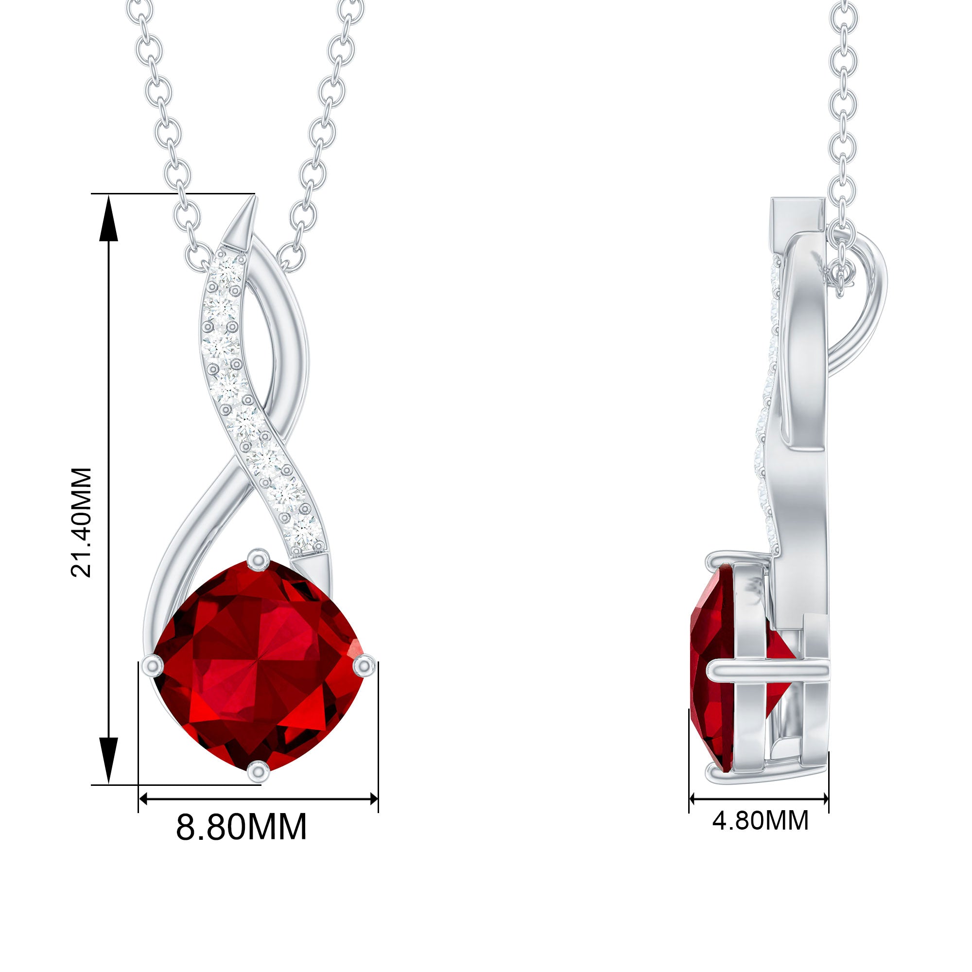 Cushion Cut Created Ruby Solitaire Infinity Pendant with Diamond Lab Created Ruby - ( AAAA ) - Quality - Rosec Jewels