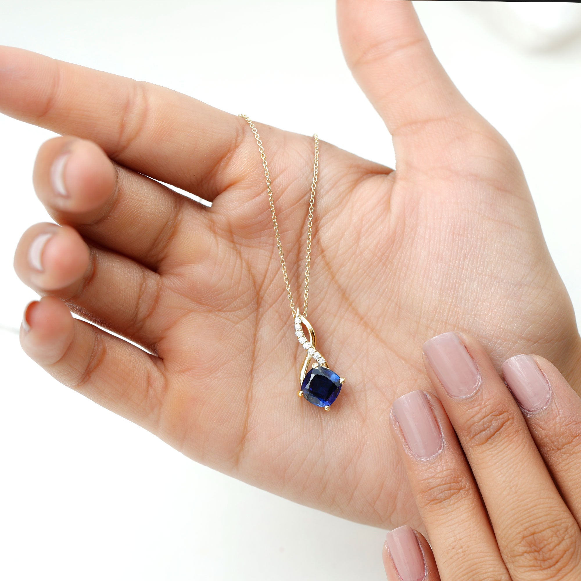 Cushion Cut Created Blue Sapphire Solitaire Infinity Pendant with Moissanite Lab Created Blue Sapphire - ( AAAA ) - Quality - Rosec Jewels