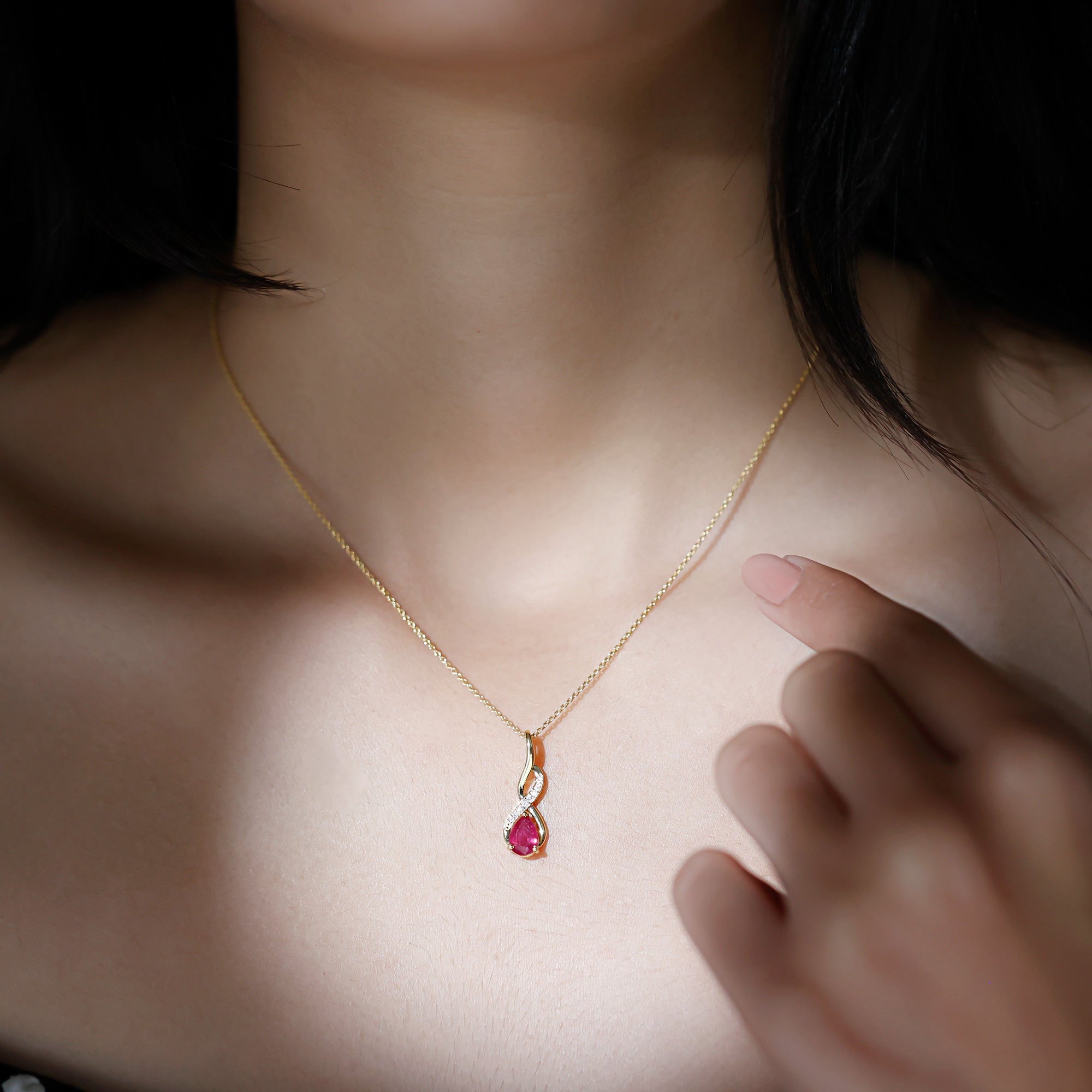 3/4 CT Created Ruby Teardrop Infinity Pendant with Moissanite Lab Created Ruby - ( AAAA ) - Quality - Rosec Jewels