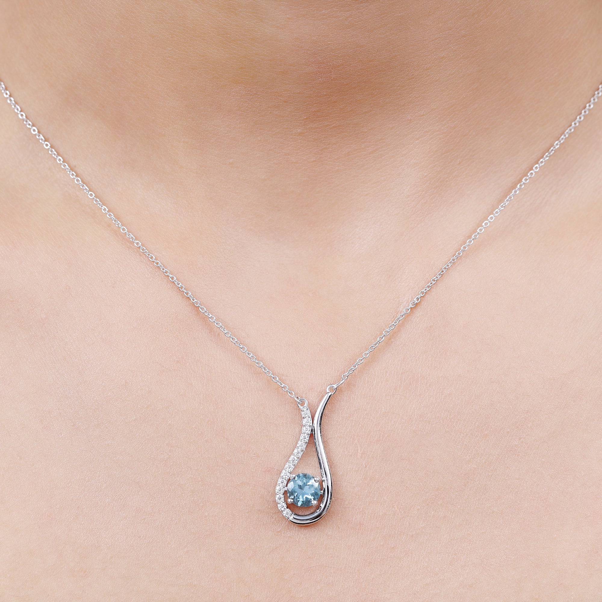 1.25 CT Aquamarine and Diamond Teardrop Pendant Necklace Aquamarine - ( AAA ) - Quality - Rosec Jewels