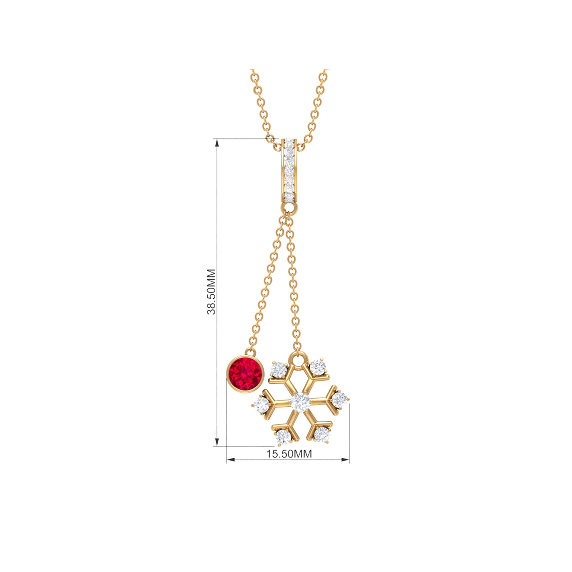 Ruby and Diamond Snowflake Dangle Pendant Ruby - ( AAA ) - Quality - Rosec Jewels