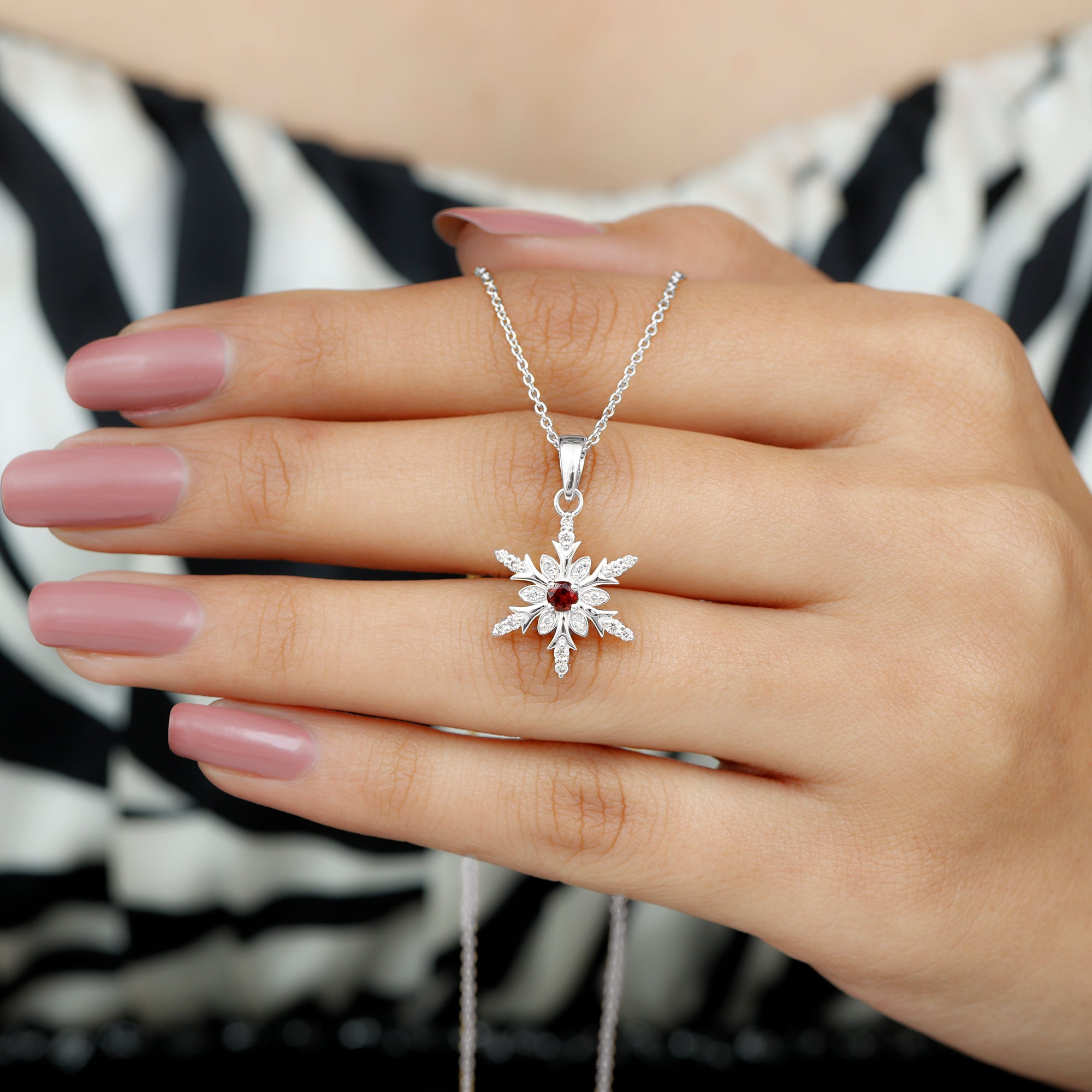 Lab Created Ruby Snowflake Pendant with Diamond Accent Lab Created Ruby - ( AAAA ) - Quality - Rosec Jewels