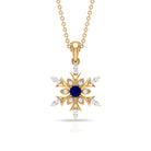 Created Blue Sapphire Designer Snowflake Pendant with Diamond Lab Created Blue Sapphire - ( AAAA ) - Quality - Rosec Jewels