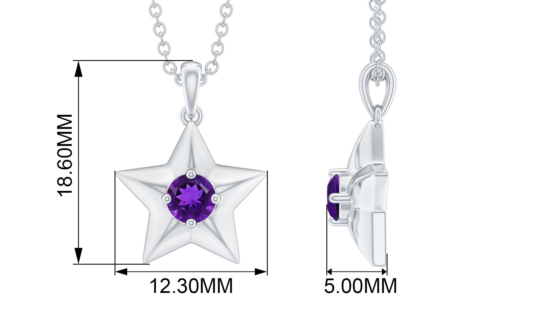 Natural Amethyst Star Pendant Necklace Amethyst - ( AAA ) - Quality - Rosec Jewels