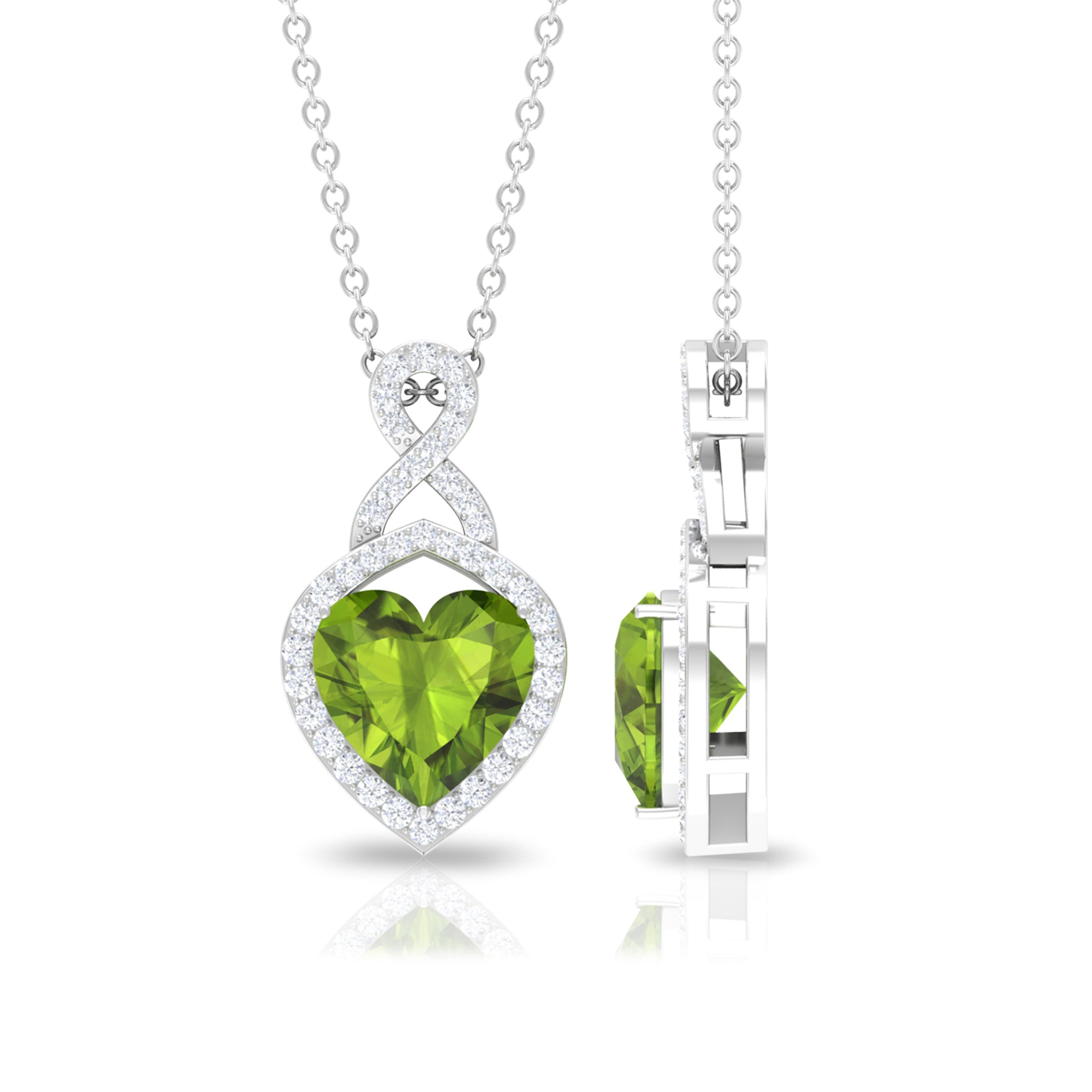 8 MM Heart Shape Peridot Infinity Pendant with Moissanite Accent Peridot - ( AAA ) - Quality - Rosec Jewels