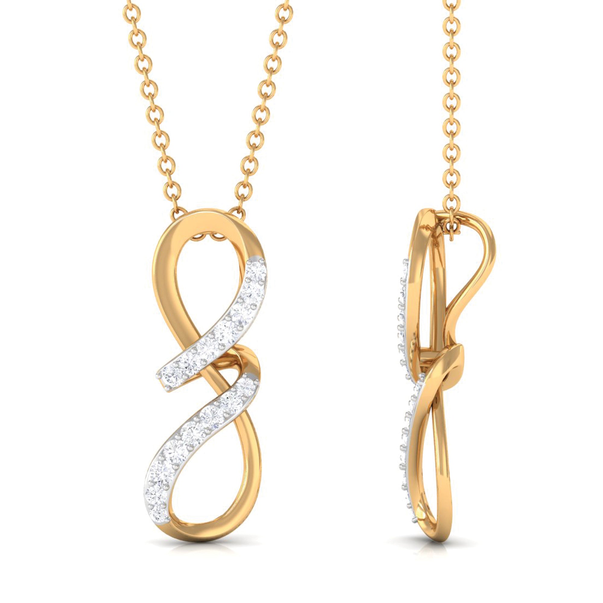 Two Tone Diamond Infinity Twisted Pendant Diamond - ( HI-SI ) - Color and Clarity - Rosec Jewels