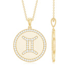 Gemini Zodiac Sign Disc Pendant with Pave Set Moissanite Moissanite - ( D-VS1 ) - Color and Clarity - Rosec Jewels