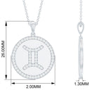 Gemini Zodiac Sign Disc Pendant with Pave Set Moissanite Moissanite - ( D-VS1 ) - Color and Clarity - Rosec Jewels