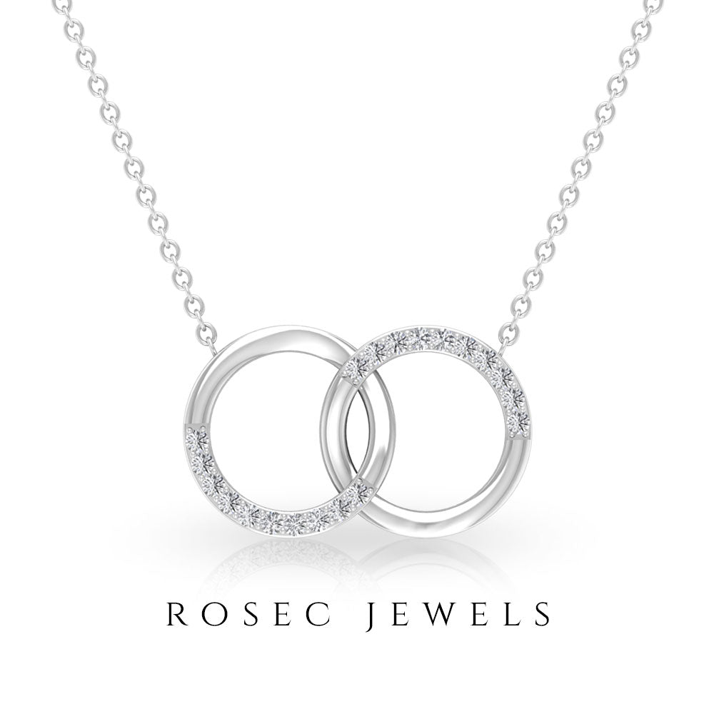 Open Circle Interlock Pendant Necklace with Diamond Diamond - ( HI-SI ) - Color and Clarity - Rosec Jewels