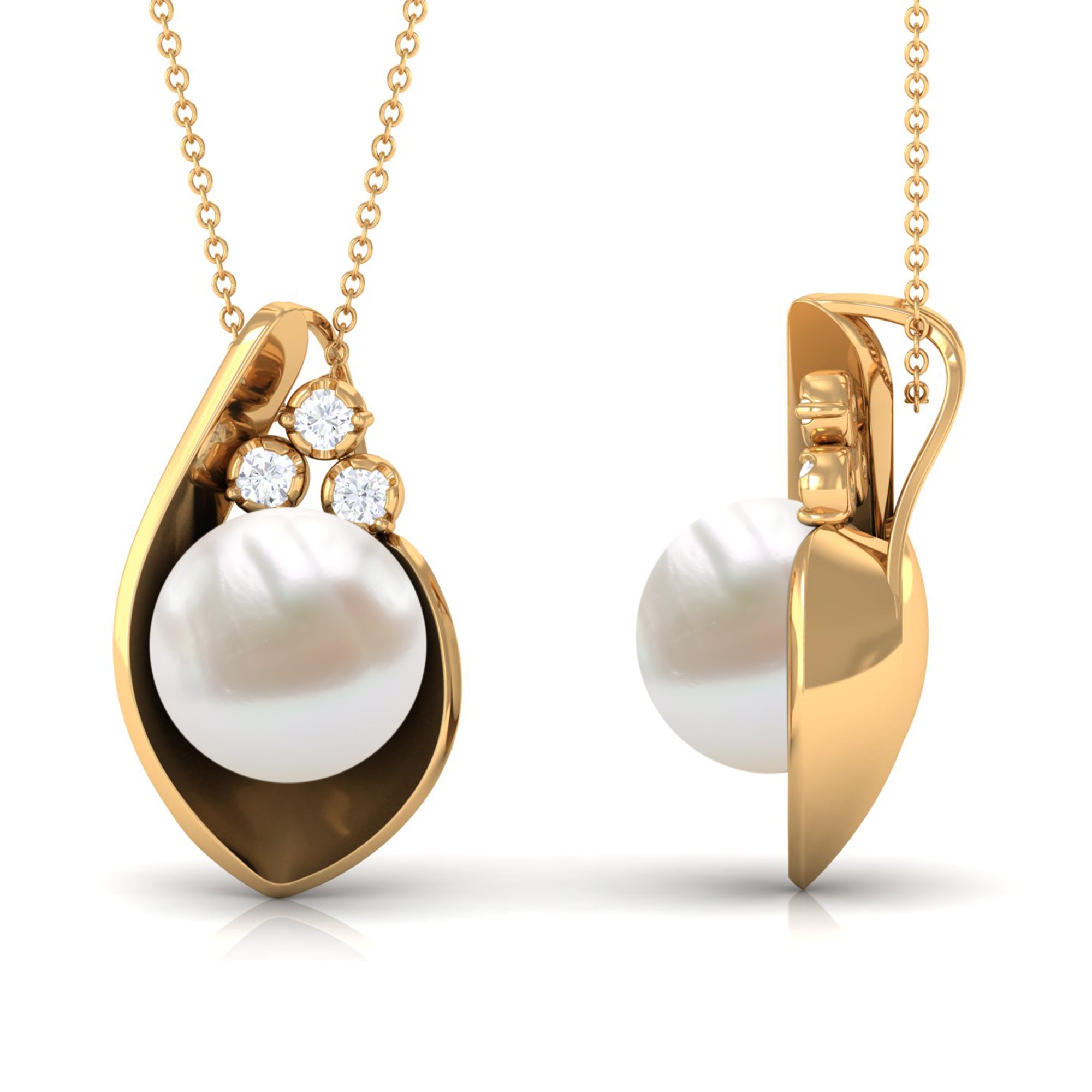 Real Freshwater Pearl Pendant Necklace with Diamond Freshwater Pearl - ( AAA ) - Quality - Rosec Jewels