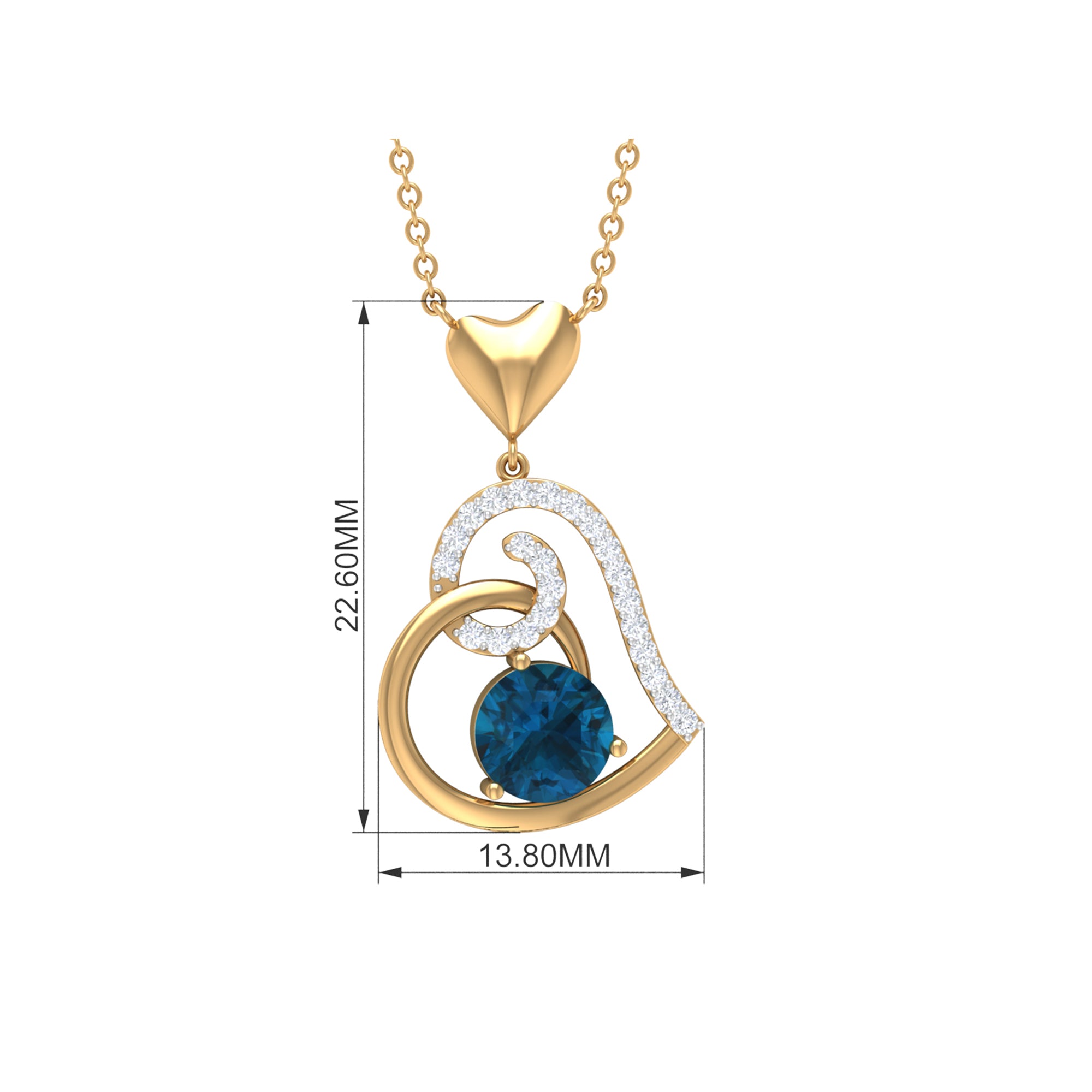 1 CT London Blue Topaz and Diamond Heart Drop Pendant London Blue Topaz - ( AAA ) - Quality - Rosec Jewels