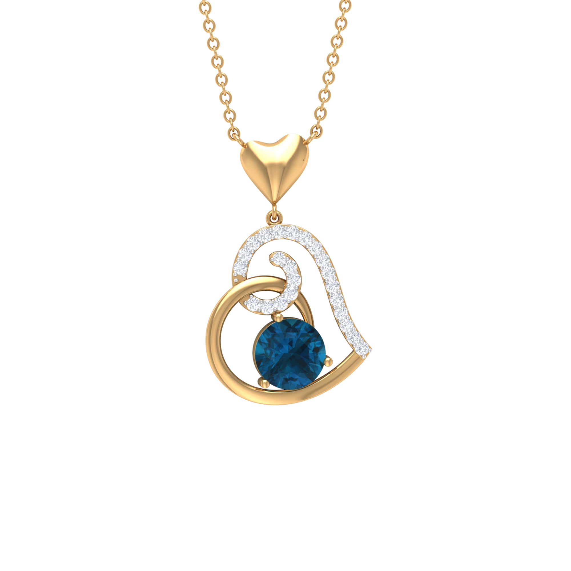 1 CT London Blue Topaz and Diamond Heart Drop Pendant London Blue Topaz - ( AAA ) - Quality - Rosec Jewels