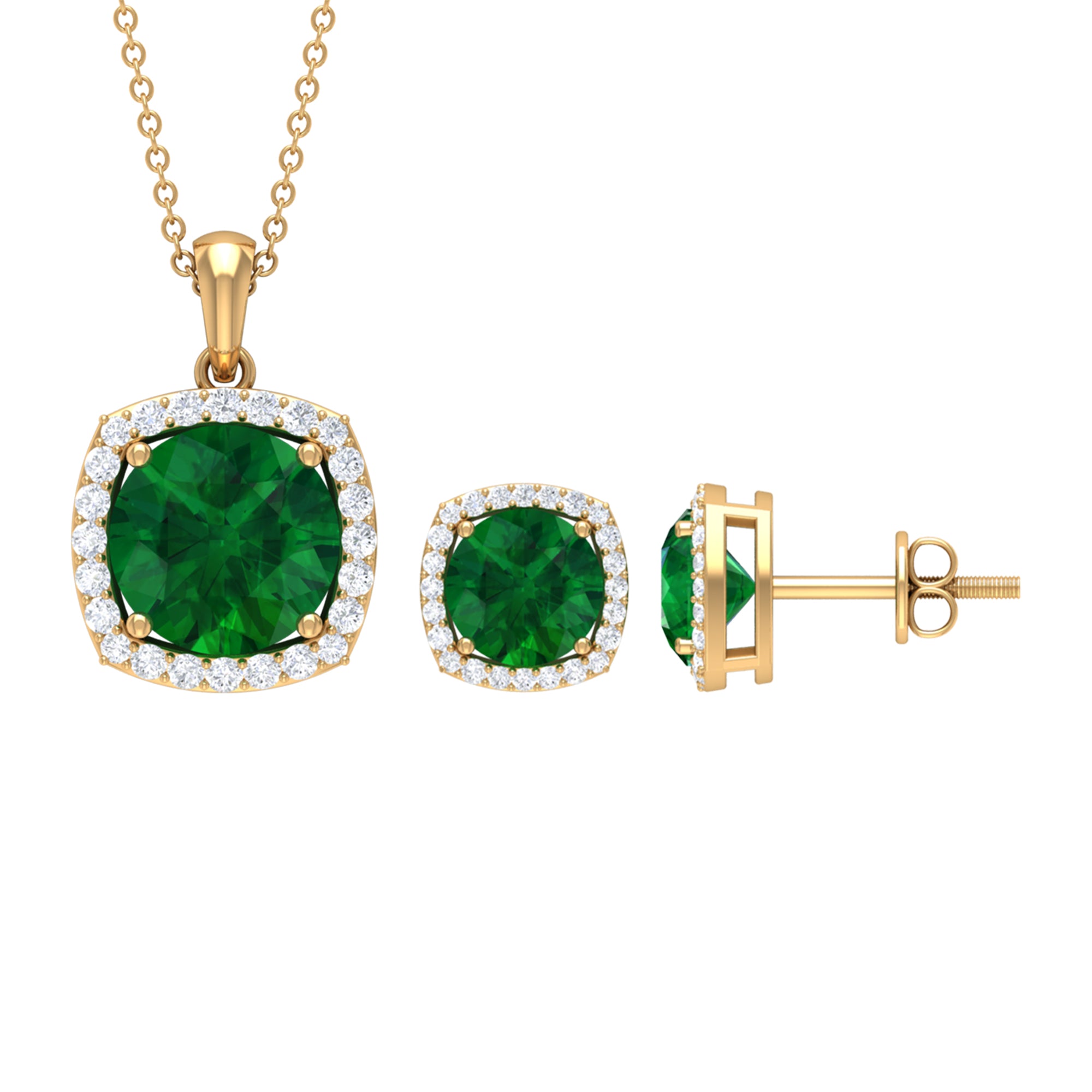 Created Emerald and Moissanite Simple Jewelry Set Lab Created Emerald - ( AAAA ) - Quality - Rosec Jewels