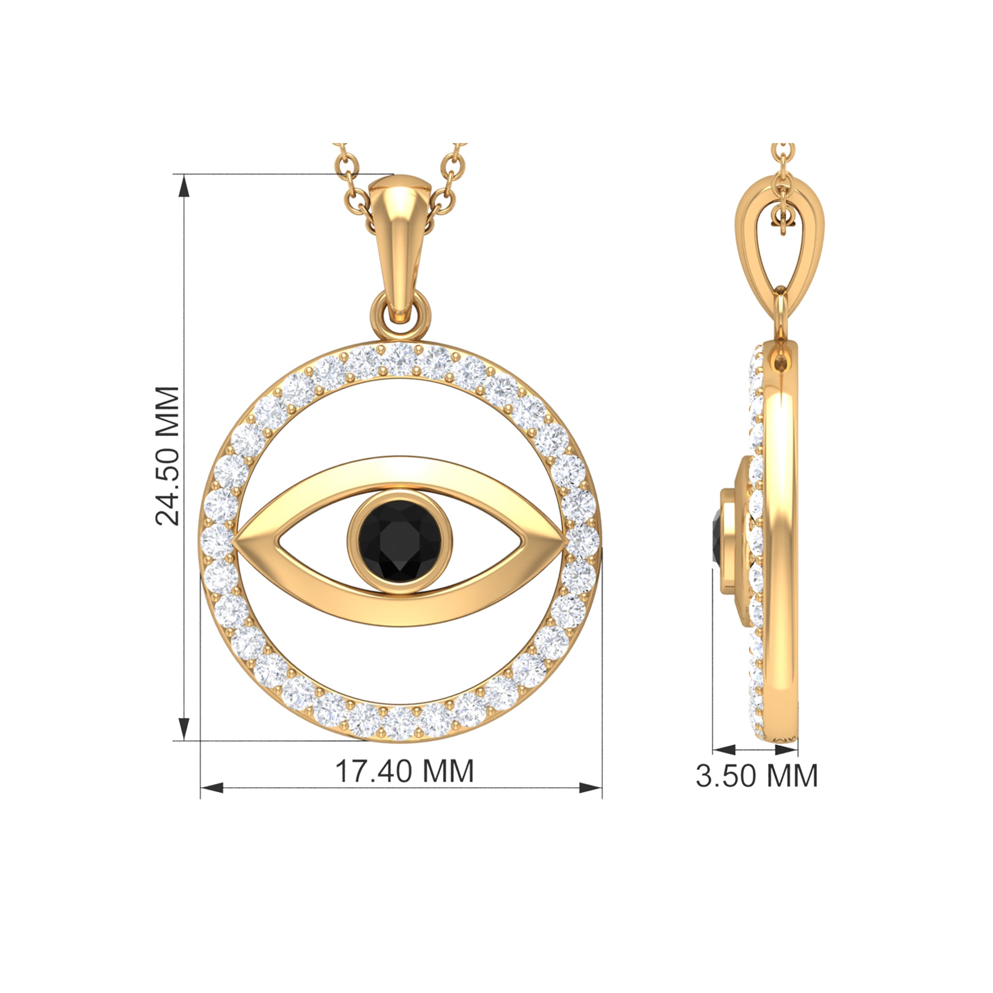 Created Black Diamond Evil Eye Pendant with Moissanite Eternity Circle Lab Created Black Diamond - ( AAAA ) - Quality - Rosec Jewels