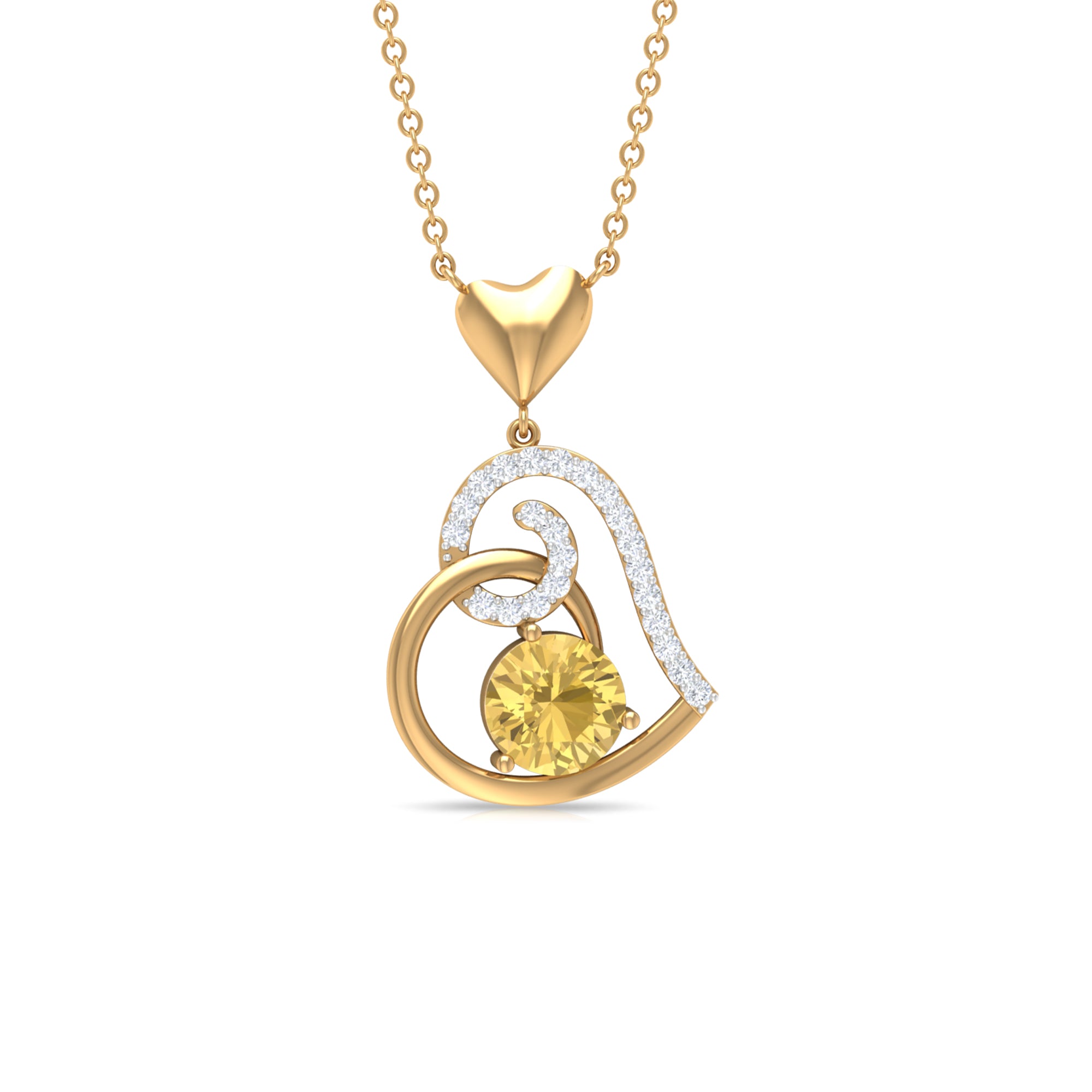 1.25 CT Citrine and Diamond Heart Drop Pendant Citrine - ( AAA ) - Quality - Rosec Jewels