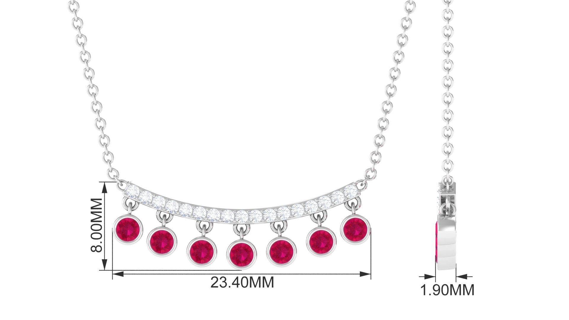 Bezel Set Ruby Seven Stone Bar Necklace with Diamond Ruby - ( AAA ) - Quality - Rosec Jewels