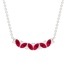 Marquise Cut Ruby and Diamond Leaf Necklace Ruby - ( AAA ) - Quality - Rosec Jewels