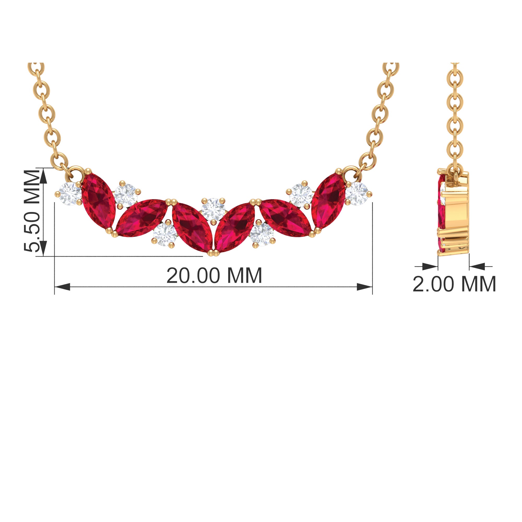 Marquise Cut Ruby and Diamond Leaf Necklace Ruby - ( AAA ) - Quality - Rosec Jewels