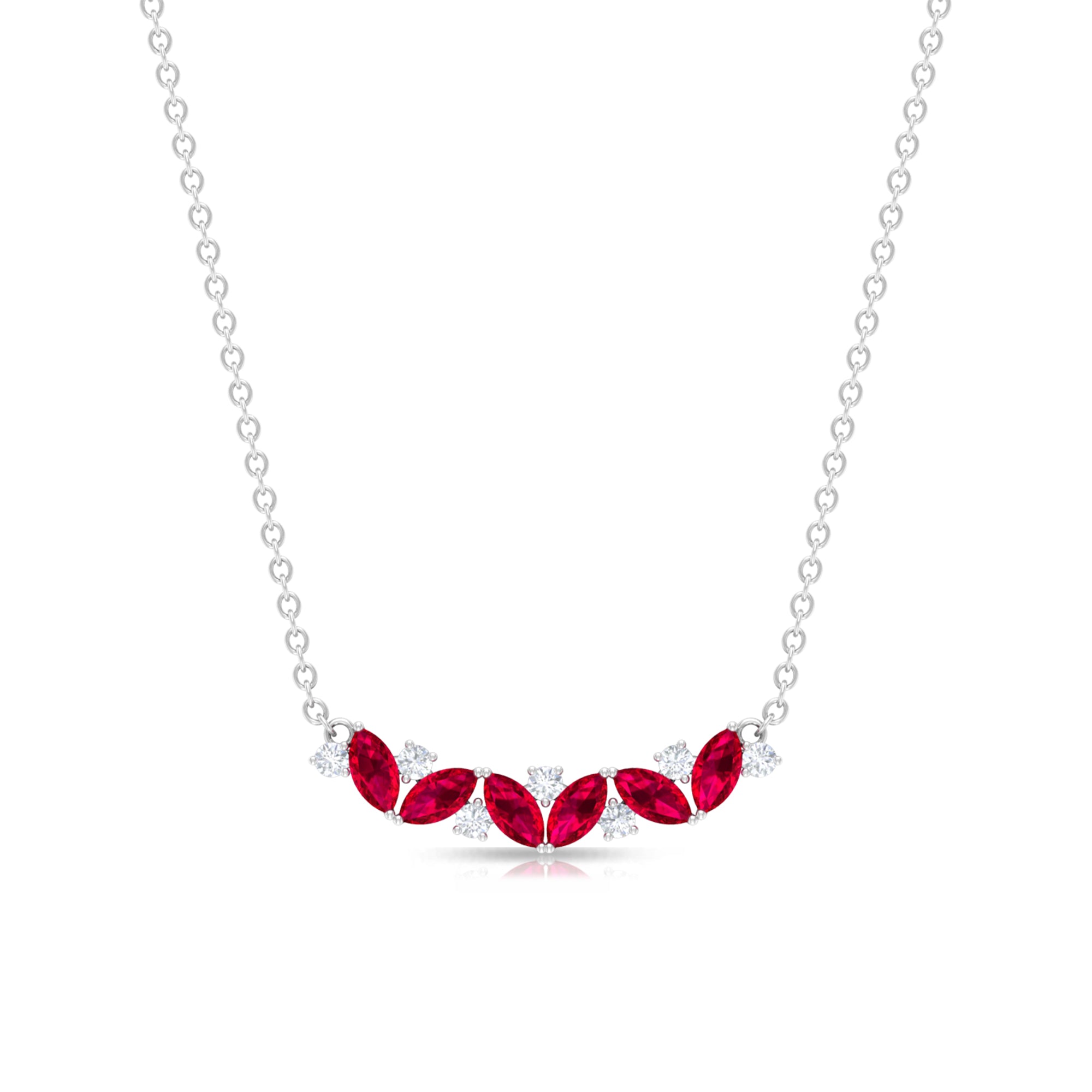 Marquise Cut Ruby and Diamond Leaf Necklace Ruby - ( AAA ) - Quality - Rosec Jewels