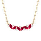 Marquise Cut Ruby and Diamond Leaf Necklace Ruby - ( AAA ) - Quality - Rosec Jewels