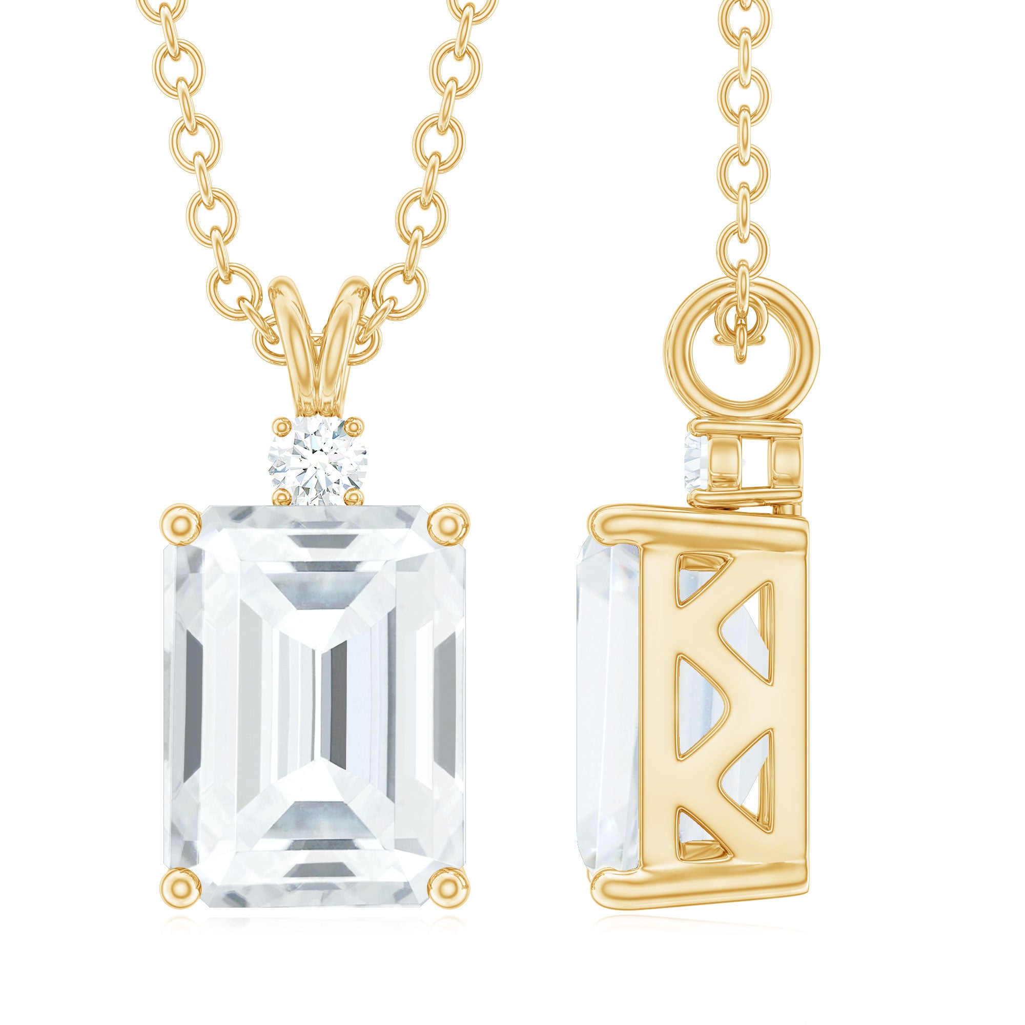 Emerald Cut Moissanite Solitaire Pendant Necklace Moissanite - ( D-VS1 ) - Color and Clarity - Rosec Jewels