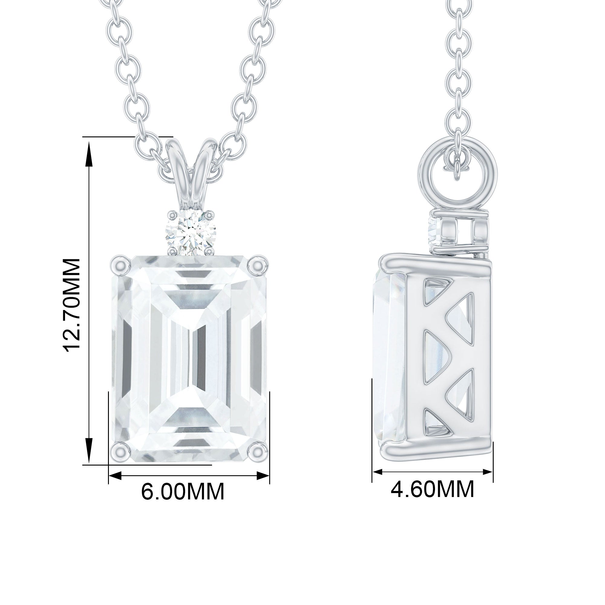 Emerald Cut Moissanite Solitaire Pendant Necklace Moissanite - ( D-VS1 ) - Color and Clarity - Rosec Jewels