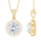 Round Moissanite Classic Halo Pendant Necklace Moissanite - ( D-VS1 ) - Color and Clarity - Rosec Jewels