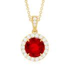 Round Created Ruby and Diamond Classic Halo Pendant Lab Created Ruby - ( AAAA ) - Quality - Rosec Jewels