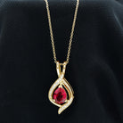 Pear Cut Created Ruby Teardrop Pendant with Moissanite Accent Lab Created Ruby - ( AAAA ) - Quality - Rosec Jewels