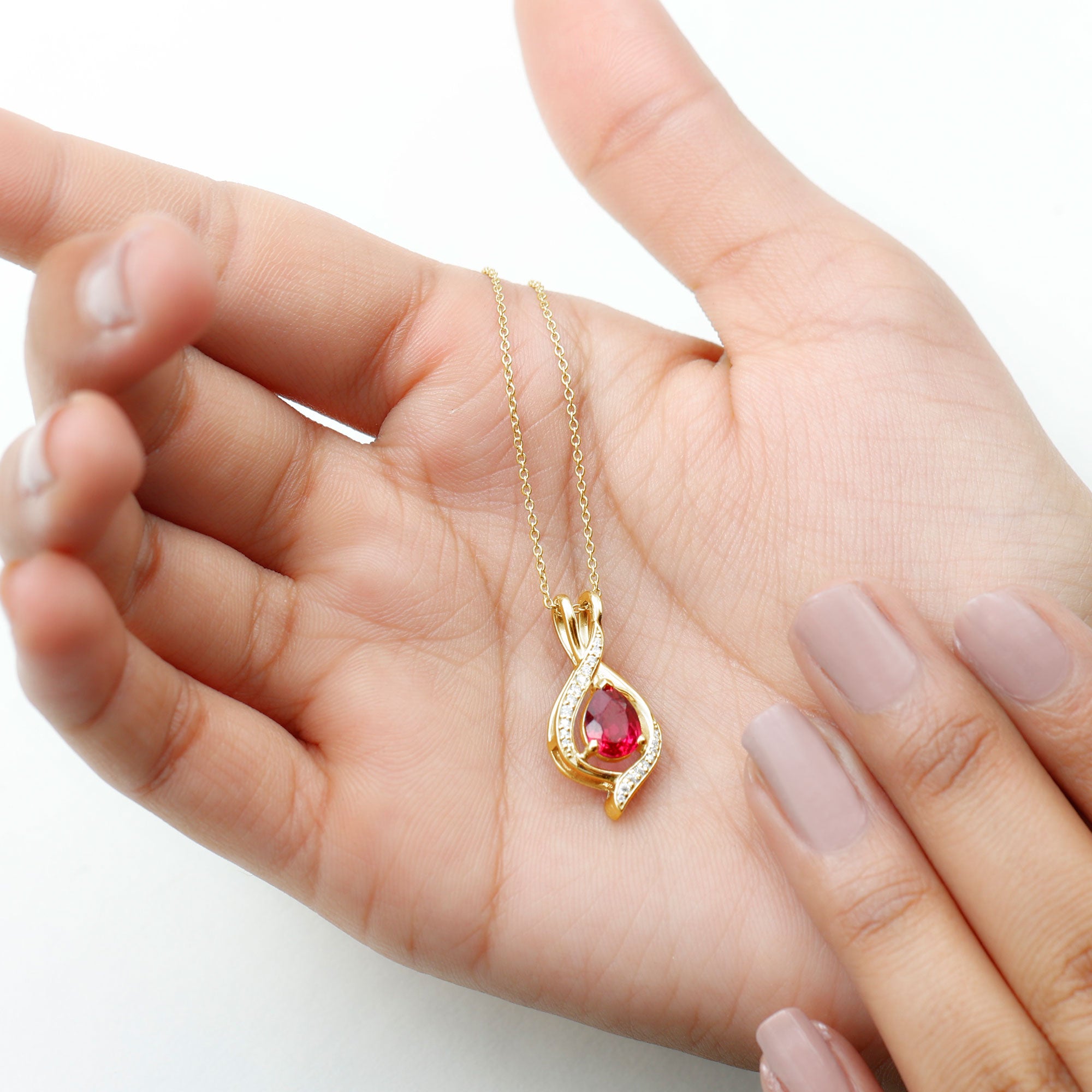 Pear Cut Created Ruby Teardrop Pendant with Moissanite Accent Lab Created Ruby - ( AAAA ) - Quality - Rosec Jewels