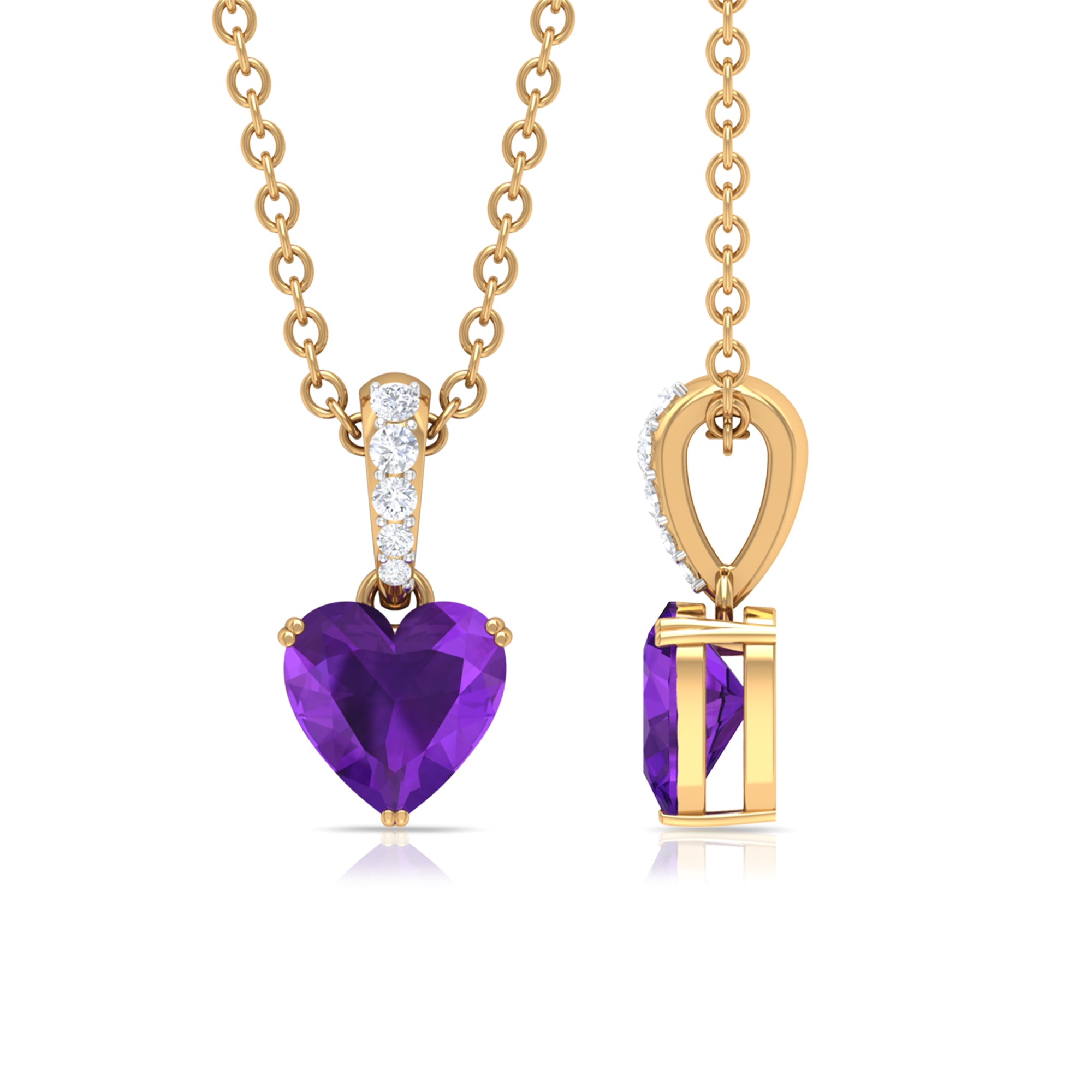 1 CT Heart Shape Amethyst and Diamond Solitaire Drop Pendant Necklace Amethyst - ( AAA ) - Quality - Rosec Jewels