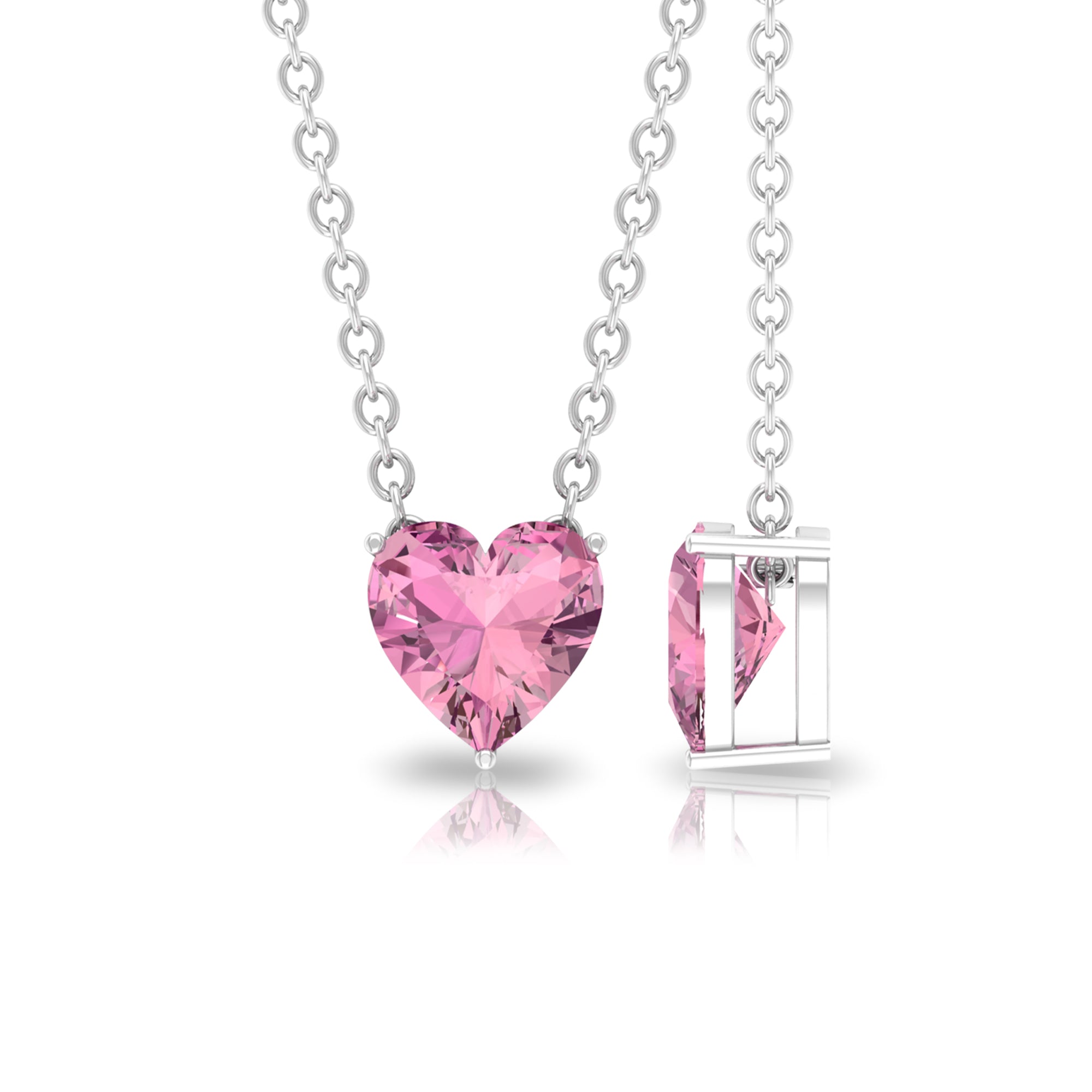 6 MM Heart Shape Pink Tourmaline Solitaire Drop Pendant Pink Tourmaline - ( AAA ) - Quality - Rosec Jewels