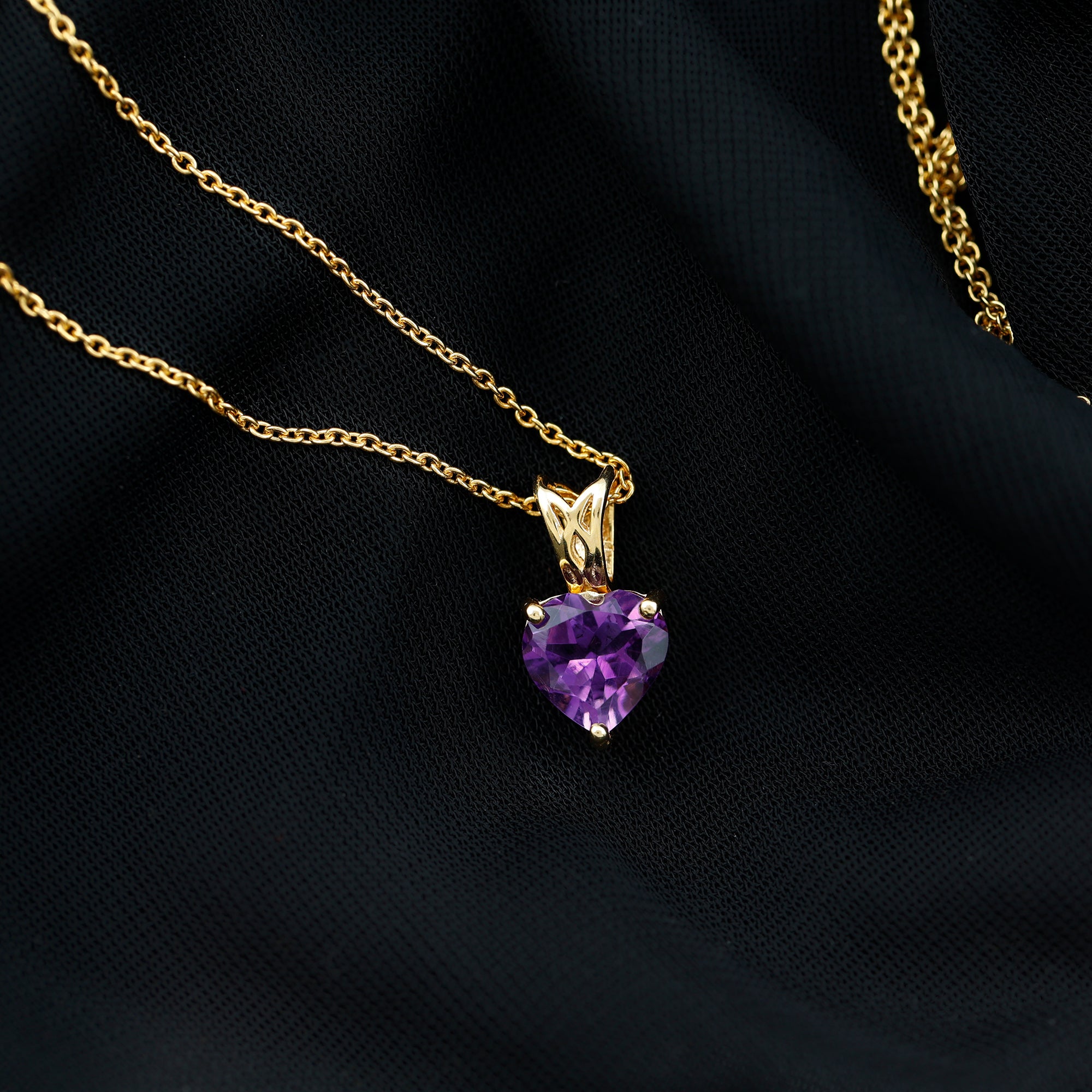 8 MM Heart Shape Amethyst Pendant in 3 Prong Setting with Decorative Bail Amethyst - ( AAA ) - Quality - Rosec Jewels