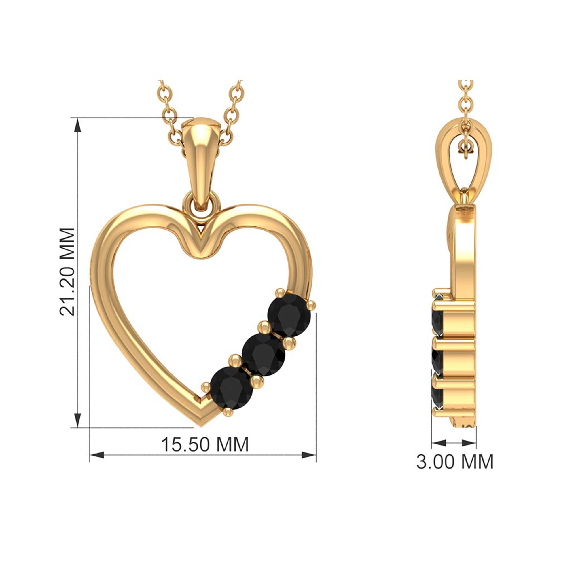 1/2 CT Simple Black Diamond and Gold Heart Pendant Necklace Black Diamond - ( AAA ) - Quality - Rosec Jewels