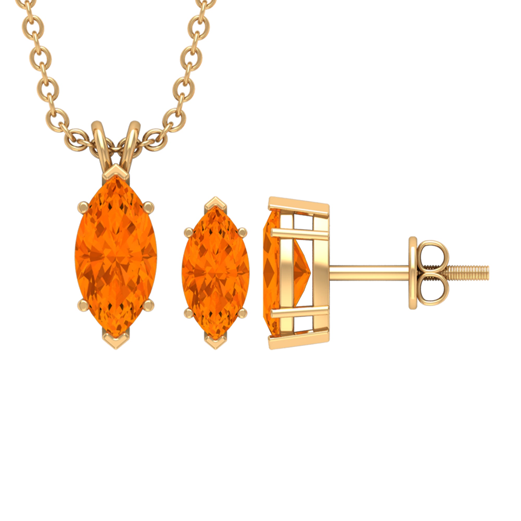 4X8 MM Marquise Cut Fire Opal Solitaire Pendant and Earring Set Fire Opal - ( AAA ) - Quality - Rosec Jewels