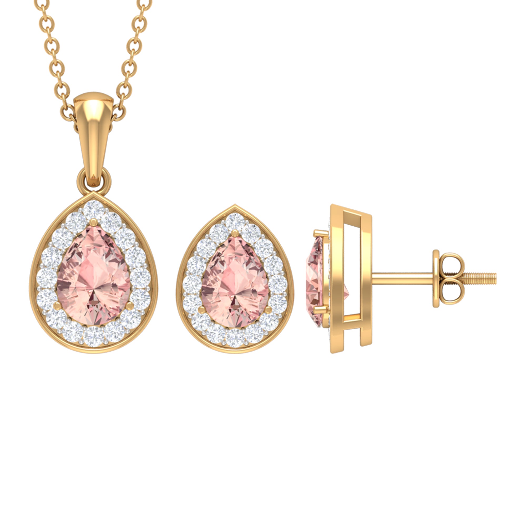 3 CT Pear Cut Peach Morganite Jewelry Set with Moissanite Morganite - ( AAA ) - Quality - Rosec Jewels