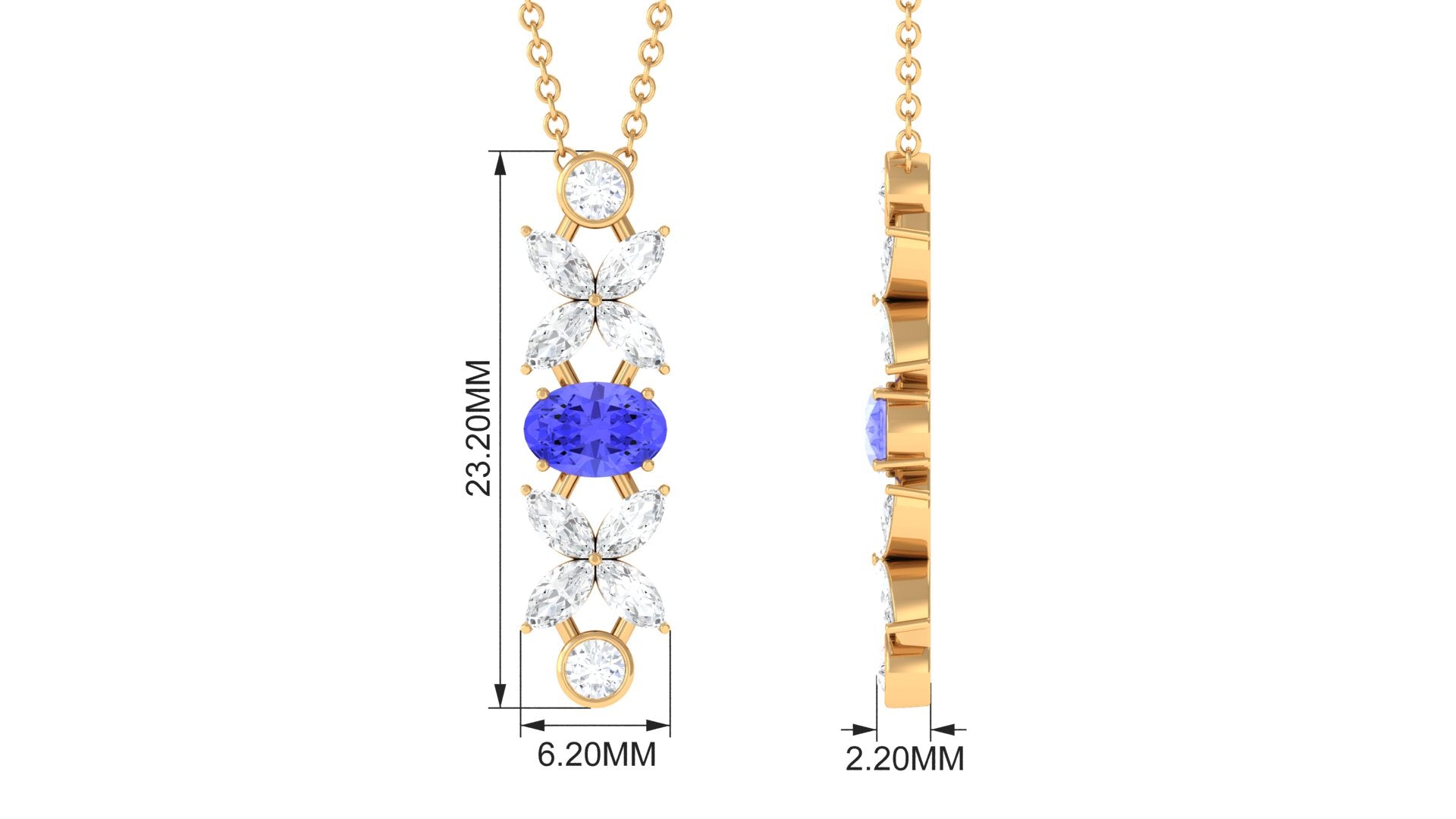 Oval Tanzanite and Diamond Flower Dangle Necklace Tanzanite - ( AAA ) - Quality - Rosec Jewels