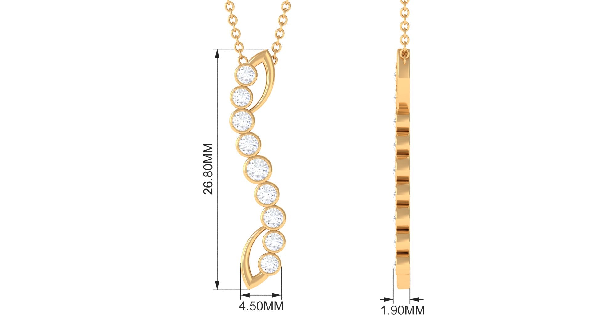 Bezel Set Round Diamond Designer Dangle Necklace in Gold Diamond - ( HI-SI ) - Color and Clarity - Rosec Jewels