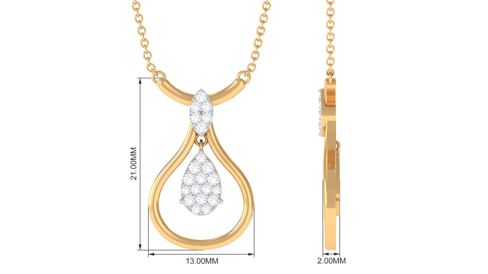 Round Diamond Minimal Teardrop Necklace Diamond - ( HI-SI ) - Color and Clarity - Rosec Jewels