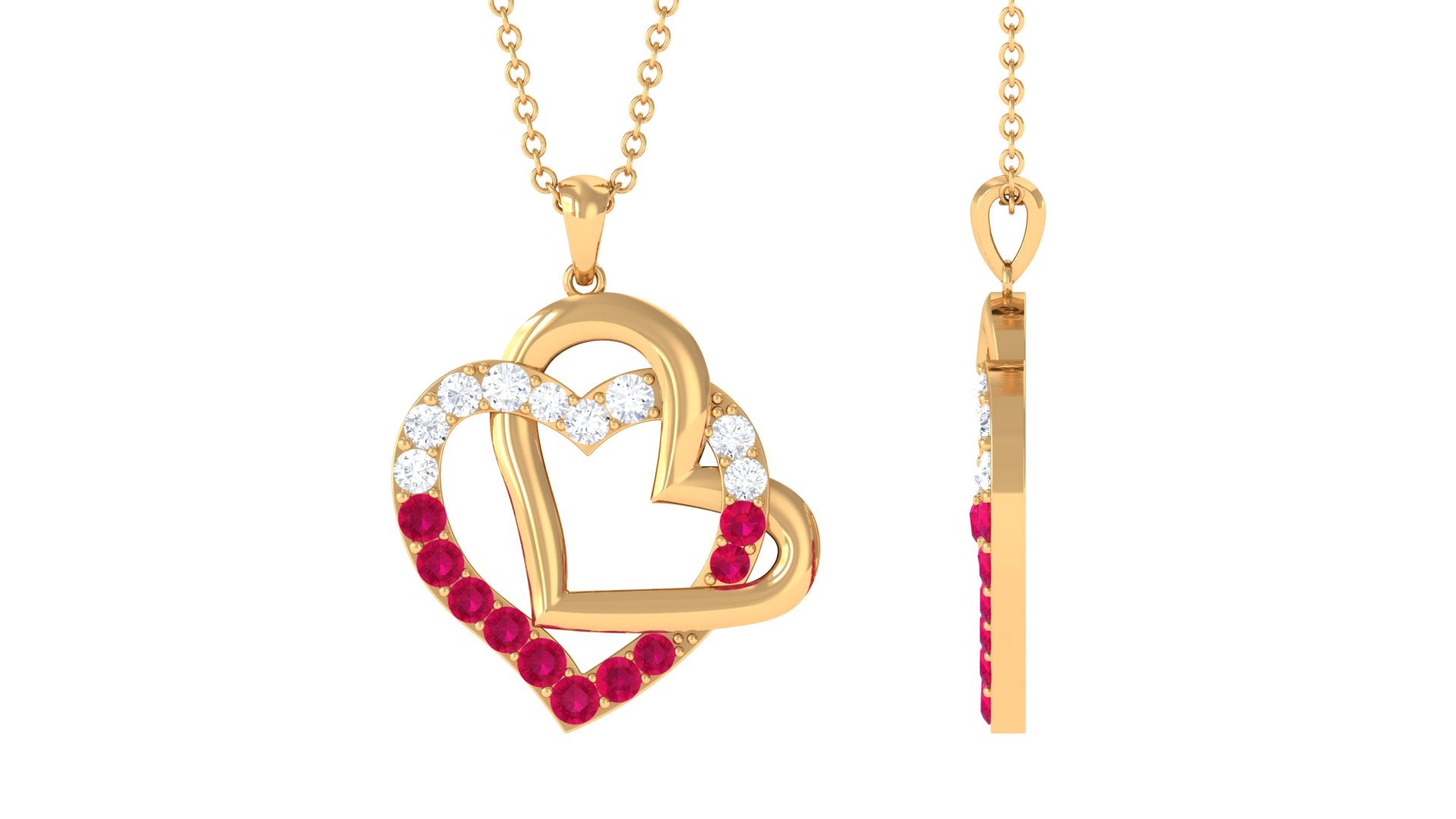 3/4 CT Real Ruby and Moissanite Interlock Heart Gold Pendant Ruby - ( AAA ) - Quality - Rosec Jewels