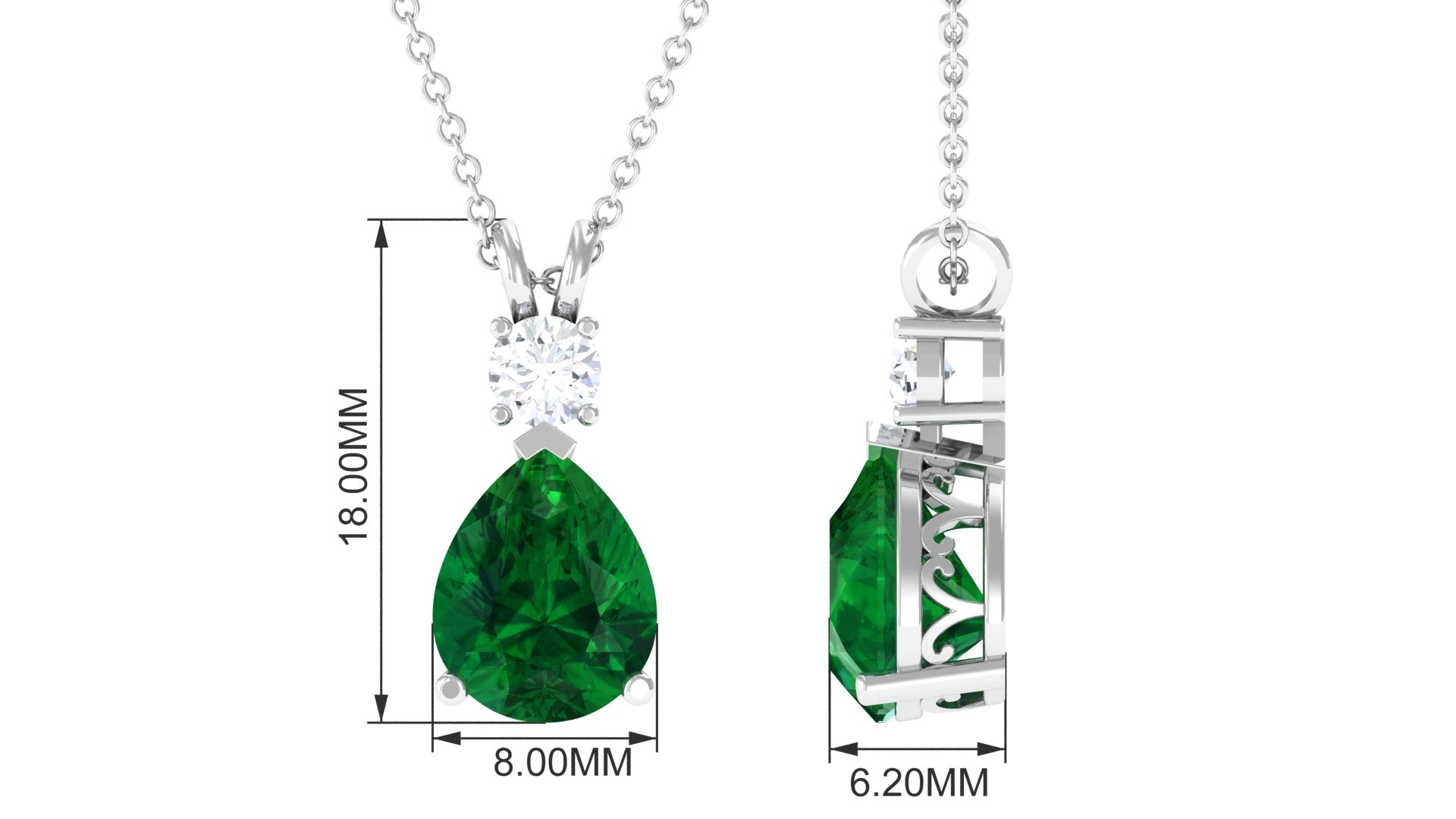 Created Emerald Teardrop Pendant with Moissanite Lab Created Emerald - ( AAAA ) - Quality - Rosec Jewels