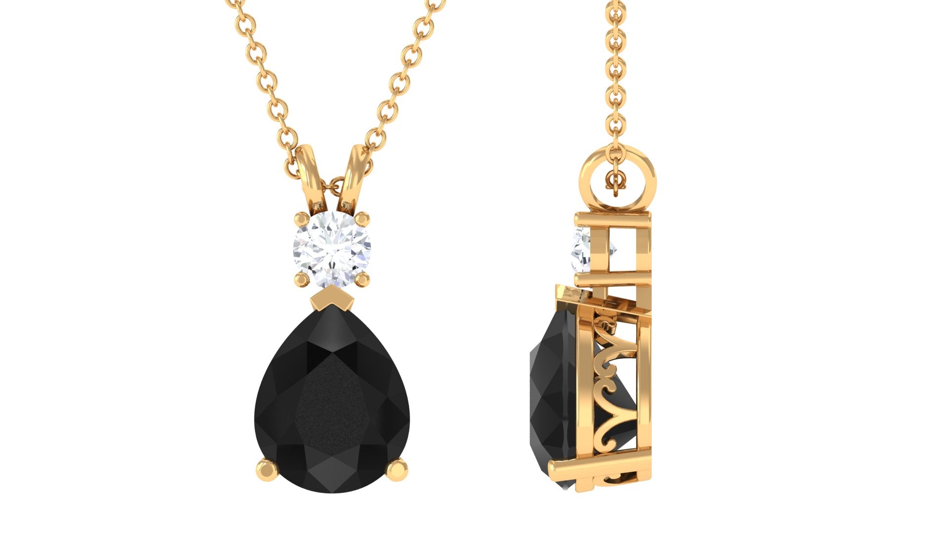 Created Black Diamond Teardrop Pendant Necklace with Moissanite Lab Created Black Diamond - ( AAAA ) - Quality - Rosec Jewels