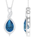 Pear Cut London Blue Topaz Teardrop Pendant with Diamond London Blue Topaz - ( AAA ) - Quality - Rosec Jewels