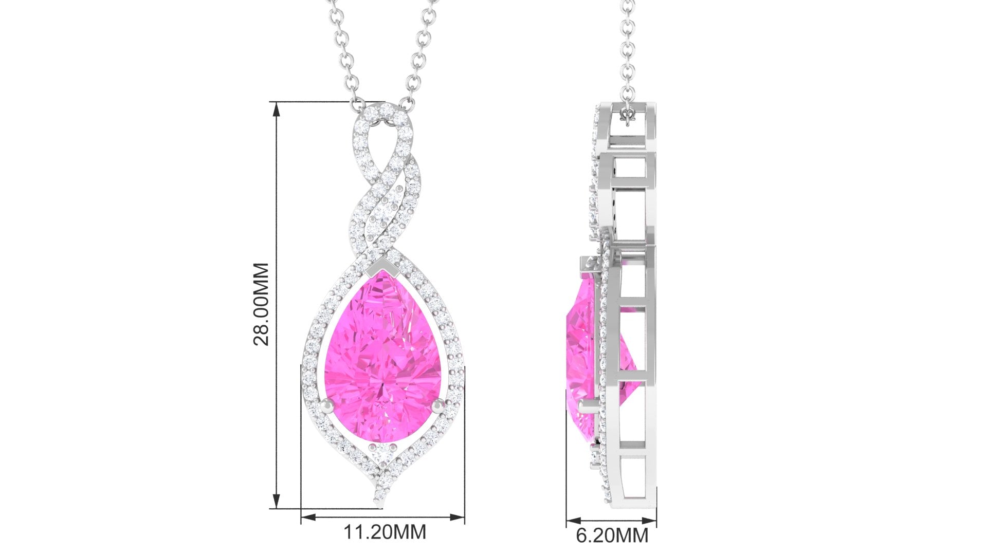 Pear Cut Created Pink Sapphire and Diamond Teardrop Pendant Lab Created Pink Sapphire - ( AAAA ) - Quality - Rosec Jewels