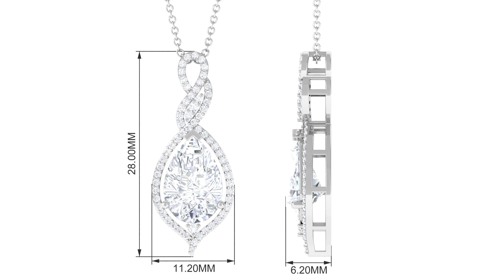 Pear Cut Cubic Zirconia Teardrop Pendant Necklace Zircon - ( AAAA ) - Quality - Rosec Jewels