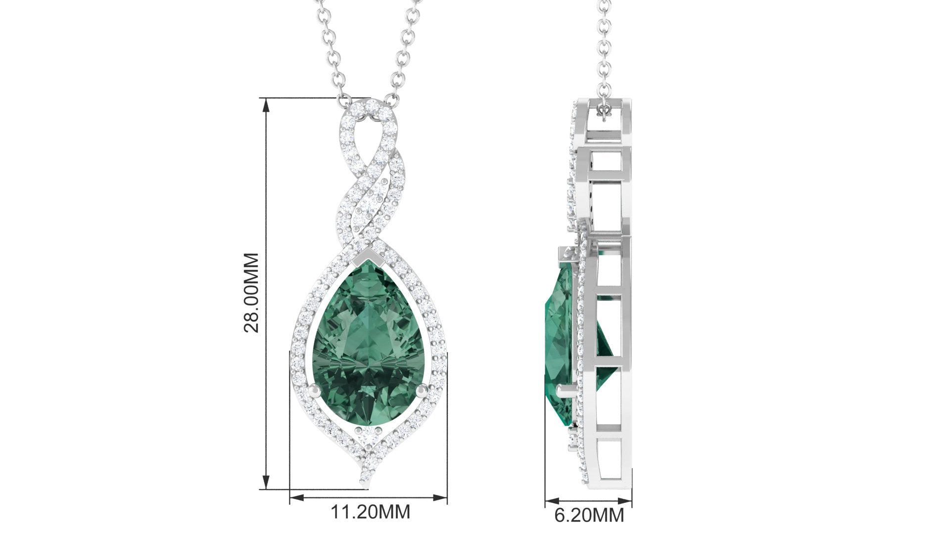 Created Green Sapphire and Moissanite Teardrop Dangle Pendant Lab Created Green Sapphire - ( AAAA ) - Quality - Rosec Jewels