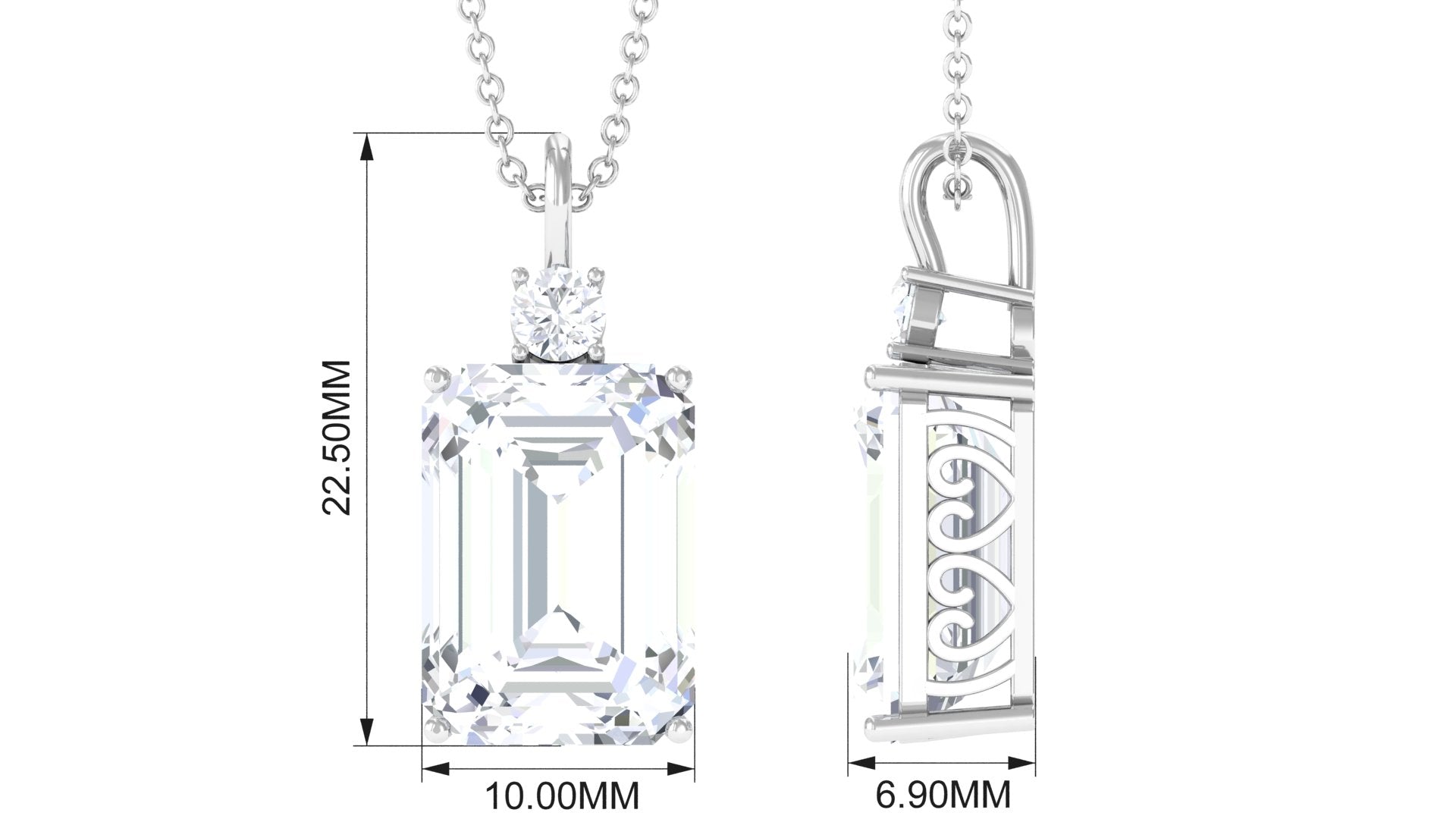 Round and Emerald Cut Moissanite Solitaire Pendant Necklace Moissanite - ( D-VS1 ) - Color and Clarity - Rosec Jewels